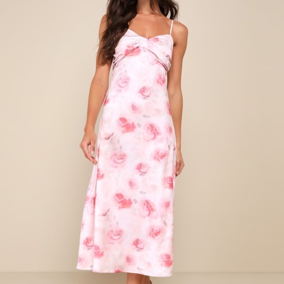 Lulus Dresses & Skirts - Lulus Easily Radiant Pink Floral Print Tie-back Midi Dress - Size XL